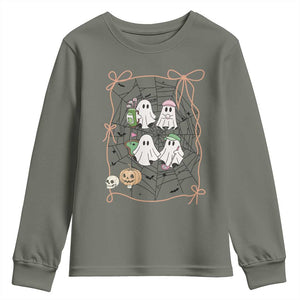 Funny Halloween Youth Sweatshirt Ghost Golf Gift for Women TS12 Military Green Print Your Wear