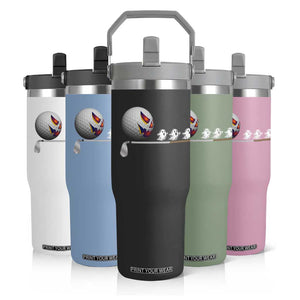 Funny Halloween Golf Pumpkin Chasing Ghost Gift Flip Straw Tumbler TS12 Print Your Wear