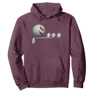 Funny Halloween Golf Pumpkin Chasing Ghost Gift Hoodie TS12 Maroon Print Your Wear