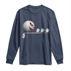 Funny Halloween Golf Pumpkin Chasing Ghost Gift Long Sleeve Shirt TS12 Navy Print Your Wear