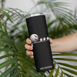 Funny Halloween Golf Pumpkin Chasing Ghost Gift Skinny Tumbler TS12 Print Your Wear
