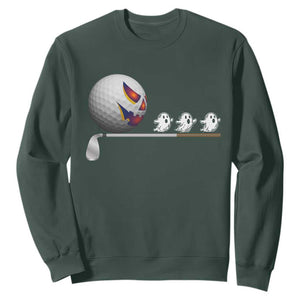 Funny Halloween Golf Pumpkin Chasing Ghost Gift Sweatshirt TS12 Dark Forest Green Print Your Wear