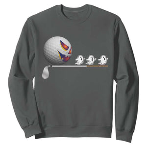 Funny Halloween Golf Pumpkin Chasing Ghost Gift Sweatshirt TS12 Dark Heather Print Your Wear