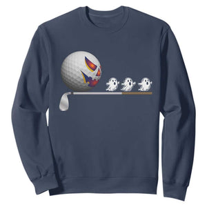 Funny Halloween Golf Pumpkin Chasing Ghost Gift Sweatshirt TS12 Navy Print Your Wear