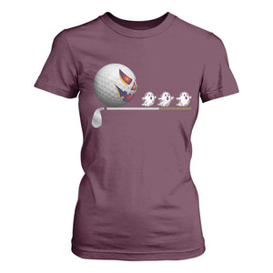Funny Halloween Golf Pumpkin Chasing Ghost Gift T Shirt For Women TS12 Maroon Print Your Wear