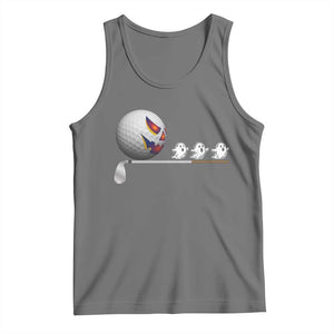 Funny Halloween Golf Pumpkin Chasing Ghost Gift Tank Top TS12 Black Heather Print Your Wear