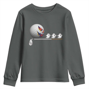 Funny Halloween Golf Pumpkin Chasing Ghost Gift Youth Sweatshirt TS12 Dark Heather Print Your Wear