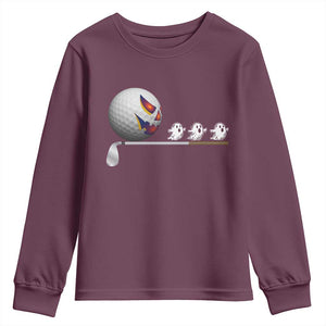 Funny Halloween Golf Pumpkin Chasing Ghost Gift Youth Sweatshirt TS12 Maroon Print Your Wear