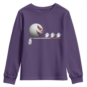 Funny Halloween Golf Pumpkin Chasing Ghost Gift Youth Sweatshirt TS12 Purple Print Your Wear