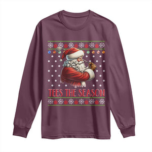 Funny Golf Holiday Gift Long Sleeve Shirt Tees The Season Ugly Sweater TS12 Maroon Print Your Wear
