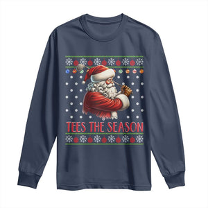 Funny Golf Holiday Gift Long Sleeve Shirt Tees The Season Ugly Sweater TS12 Navy Print Your Wear