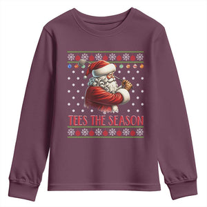 Funny Golf Holiday Gift Youth Sweatshirt Tees The Season Ugly Sweater TS12 Maroon Print Your Wear