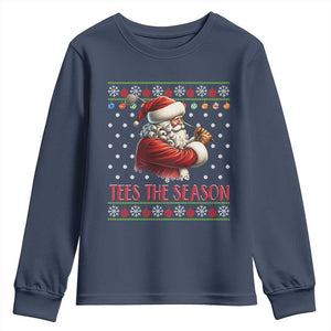 Funny Golf Holiday Gift Youth Sweatshirt Tees The Season Ugly Sweater TS12 Navy Print Your Wear