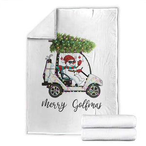 Funny Christmas Golf Throw Blanket Snowman Driving Golf Cart Merry Golfmas TS12 White Print Your Wear