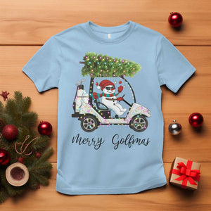 Funny Christmas Golf T Shirt Snowman Driving Golf Cart Merry Golfmas TS12 Light Blue Print Your Wear