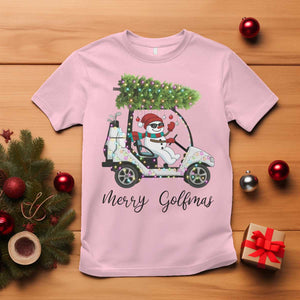 Funny Christmas Golf T Shirt Snowman Driving Golf Cart Merry Golfmas TS12 Light Pink Print Your Wear
