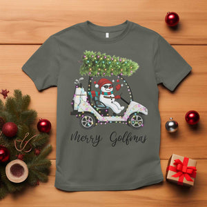 Funny Christmas Golf T Shirt Snowman Driving Golf Cart Merry Golfmas TS12 Military Green Print Your Wear