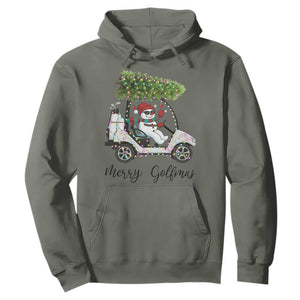 Funny Christmas Golf Hoodie Snowman Driving Golf Cart Merry Golfmas TS12 Military Green Print Your Wear