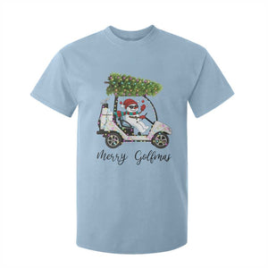 Funny Christmas Golf T Shirt For Kid Snowman Driving Golf Cart Merry Golfmas TS12 Light Blue Print Your Wear