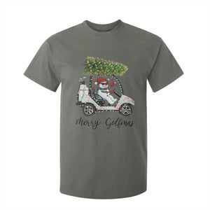 Funny Christmas Golf T Shirt For Kid Snowman Driving Golf Cart Merry Golfmas TS12 Military Green Print Your Wear