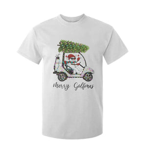 Funny Christmas Golf T Shirt For Kid Snowman Driving Golf Cart Merry Golfmas TS12 White Print Your Wear
