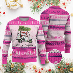 Funny Xmas Golf Ugly Christmas Sweater Snowman Driving Golf Cart Merry Golfmas TS12 Hot Pink Print Your Wear