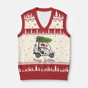 Funny Xmas Golf V-Neck Knit Sweater Vest Snowman Driving Golf Cart Merry Golfmas TS12 Beige Red Print Your Wear