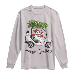 Funny Christmas Golf Long Sleeve Shirt Snowman Driving Golf Cart Merry Golfmas TS12 Ice Gray Print Your Wear