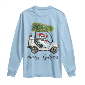 Funny Christmas Golf Long Sleeve Shirt Snowman Driving Golf Cart Merry Golfmas TS12 Light Blue Print Your Wear