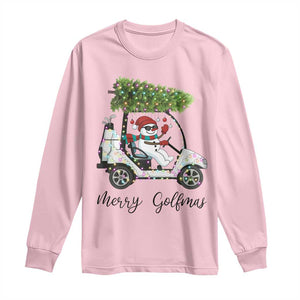 Funny Christmas Golf Long Sleeve Shirt Snowman Driving Golf Cart Merry Golfmas TS12 Light Pink Print Your Wear