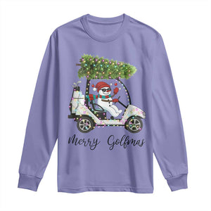 Funny Christmas Golf Long Sleeve Shirt Snowman Driving Golf Cart Merry Golfmas TS12 Violet Print Your Wear