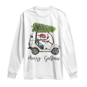 Funny Christmas Golf Long Sleeve Shirt Snowman Driving Golf Cart Merry Golfmas TS12 White Print Your Wear