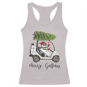 Funny Christmas Golf Racerback Tank Top Snowman Driving Golf Cart Merry Golfmas TS12 Ice Gray Print Your Wear