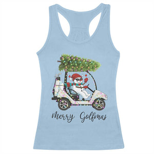 Funny Christmas Golf Racerback Tank Top Snowman Driving Golf Cart Merry Golfmas TS12 Light Blue Print Your Wear