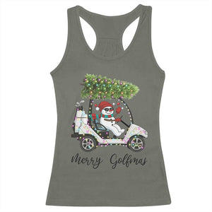 Funny Christmas Golf Racerback Tank Top Snowman Driving Golf Cart Merry Golfmas TS12 Military Green Print Your Wear