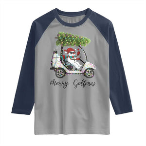 Funny Christmas Golf Raglan Shirt Snowman Driving Golf Cart Merry Golfmas TS12 Sport Gray Navy Print Your Wear