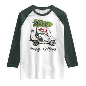 Funny Christmas Golf Raglan Shirt Snowman Driving Golf Cart Merry Golfmas TS12 White Dark Forest Green Print Your Wear