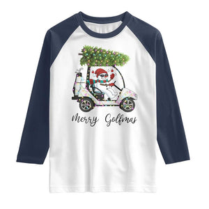 Funny Christmas Golf Raglan Shirt Snowman Driving Golf Cart Merry Golfmas TS12 White Navy Print Your Wear