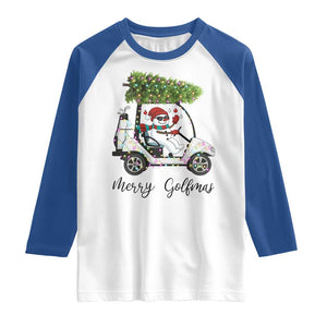 Funny Christmas Golf Raglan Shirt Snowman Driving Golf Cart Merry Golfmas TS12 White Royal Print Your Wear