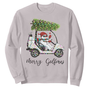 Funny Christmas Golf Sweatshirt Snowman Driving Golf Cart Merry Golfmas TS12 Ice Gray Print Your Wear