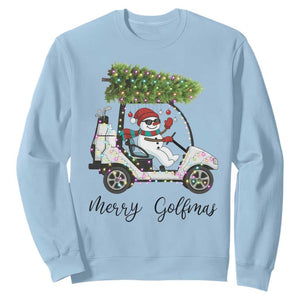 Funny Christmas Golf Sweatshirt Snowman Driving Golf Cart Merry Golfmas TS12 Light Blue Print Your Wear