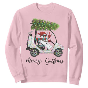 Funny Christmas Golf Sweatshirt Snowman Driving Golf Cart Merry Golfmas TS12 Light Pink Print Your Wear