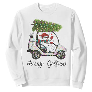 Funny Christmas Golf Sweatshirt Snowman Driving Golf Cart Merry Golfmas TS12 White Print Your Wear