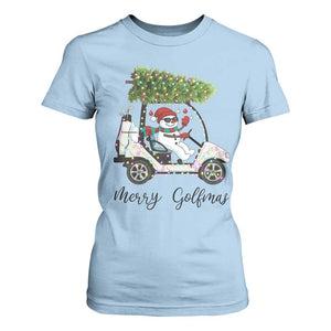 Funny Christmas Golf T Shirt For Women Snowman Driving Golf Cart Merry Golfmas TS12 Light Blue Print Your Wear
