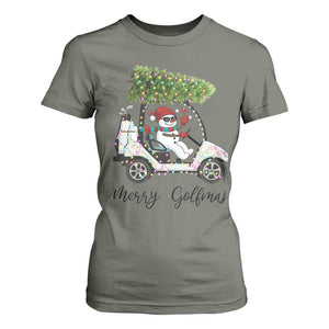 Funny Christmas Golf T Shirt For Women Snowman Driving Golf Cart Merry Golfmas TS12 Military Green Print Your Wear