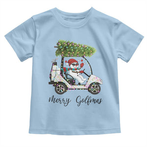 Funny Christmas Golf Toddler T Shirt Snowman Driving Golf Cart Merry Golfmas TS12 Light Blue Print Your Wear