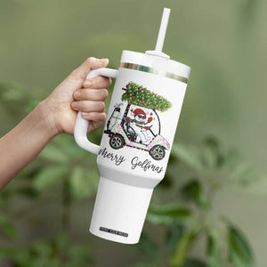 Funny Christmas Golf Tumbler With Handle Snowman Driving Golf Cart Merry Golfmas TS12 Print Your Wear
