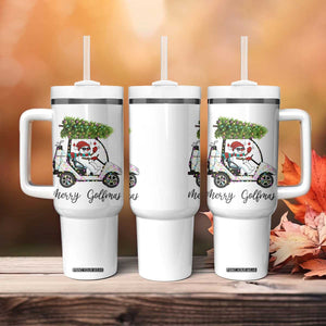 Funny Christmas Golf Tumbler With Handle Snowman Driving Golf Cart Merry Golfmas TS12 Print Your Wear