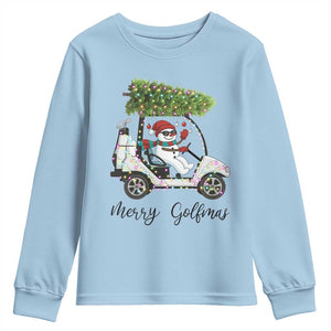 Funny Christmas Golf Youth Sweatshirt Snowman Driving Golf Cart Merry Golfmas TS12 Light Blue Print Your Wear