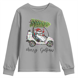 Funny Christmas Golf Youth Sweatshirt Snowman Driving Golf Cart Merry Golfmas TS12 Sport Gray Print Your Wear